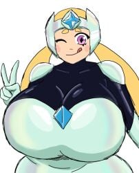 2026 2d 2d_(artwork) big_breasts blonde_hair brawl_stars breasts hyper momiji_(artist) pink_eyes starr_nova_(brawl_stars) tongue_out