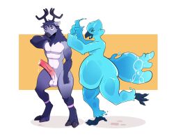 4_toes absurd_res animal_genitalia animal_penis anisodactyl anthro avian balls beak bird blue_body bodily_fluids cum cum_inflation cum_inside deer duo ears_down elemental_creature equine_genitalia equine_penis european_mythology eyes_closed feet fur genital_fluids genitals golden_bag_nero greek_mythology head_tuft hi_res hooves horn inflation leaking_cum luuklook male male/male mammal mythological_avian mythological_bird mythological_creature mythological_firebird mythology new_world_deer nude open_beak open_mouth penis phoenix pivoted_ears reindeer standing tail talons toes tongue tuft water water_creature water_phoenix