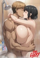 1girls against_glass ai_generated airi_(hitozuma_life_one_time_gal) bathroom blue_eyes blush breast_press breasts breasts_out completely_nude dh_lucky female hitozuma_life:_one_time_gal indoors large_breasts looking_at_viewer mature_female milf nipples nude shower showering smiling solo solo_female steam wet wet_body gigantic_breasts hug kissing kiss streaming stream ai_assisted ai hentai hentai_series 1boy