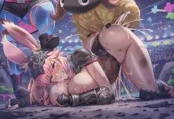 1boy 2girls ahegao ai_generated all_fours arena ass audience big_ass big_breasts big_butt breasts broken_armor butt clenched_teeth creampie crowd crying cum cum_in_pussy cum_inside cum_overflow deep_penetration defeat_sex defeated doggy_style doggystyle drooling eyes_rolling_back female female_penetrated final_fantasy final_fantasy_xiv fishnets foot_on_head forced fucked_silly full-face_blush green_eyes helmet interspecies lalafell large_ass large_breasts large_butt male male/female male_on_female male_penetrating monster monster_rape mounting nipples nokani pink_hair public public_sex rabbit_ears rape self_upload sex sex_from_behind stepped_on stomach_bulge straight_sex sugar_riot thick_thighs top-down_bottom-up torn_clothes vaginal vaginal_penetration vaginal_sex viera warrior_of_light_(ff14) wide_hips yan_(final_fantasy)