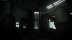hazmat_suit laboratory 1girls 2boys chamber image blender blender_cycles black_body large_breasts large_ass large_thighs thick_thighs faceless_males faceless_male faceless_female hazmat pointing_at_another :o
