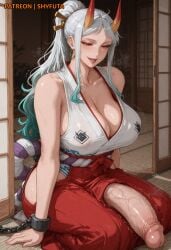 1futa 2026 ai_generated aqua_hair ballsack big_breasts big_penis big_thighs boobs breasts brown_eyes chains cleavage cock curvy curvy_body curvy_figure dick dickgirl futa_only futanari hair_ornament handcuffs horns huge_breasts huge_cock huge_penis huge_thighs japanese_clothes large_balls large_breasts large_penis large_thighs light-skinned_futa light-skinned_futanari light_skin multicolored_hair one_piece patreon patreon_username penis sash shyfuta solo solo_focus solo_futa stable_diffusion thick thick_thighs tied_up voluptuous voluptuous_body voluptuous_futa wano_country white_hair yamato_(one_piece)