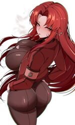 1girl 1girls ? ass ass_bigger_than_head big_ass big_breasts blue_eyes bodysuit breasts breasts_bigger_than_head child_bearing_hips cigarette cigarette_in_mouth cigarette_smoke cleavage female female_focus female_only gebura_(lobotomy_corporation) grey_eyes large_breasts lobotomy_corporation long_hair looking_at_viewer looking_back looking_back_at_viewer m_ayonessa massive_breasts multicolored_eyes orange_eyes project_moon red_eyes red_hair skin_tight skinsuit solo solo_female solo_focus tagme thick thick_ass thick_hips thick_legs thick_thighs thighs tight_bodysuit tight_clothes tight_clothing tight_fit tight_pants
