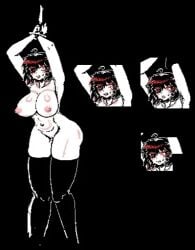 1girls artist_request big_breasts bondage bound chara female female_chara female_only femsub multicolored_eyes naked_female pixel_art thigh_gap thigh_socks tied_up undertale undertale_(series)