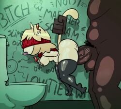 animated anthro bathroom bathroom_sex bav blindfold collar dark-skinned_male duo ear_piercing ear_ring female male male/female neco-arc no_sound piercing public_restroom restroom_stall ring_piercing short_playtime stomach_bulge tagme tail tail_grab tongue tongue_out tsukihime type-moon video