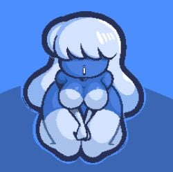 bangs_over_eyes big_ass big_breasts blue_hair blue_skin elbow_gloves gem_(species) long_hair looking_at_viewer looking_up on_knees pov professorcorvus sapphire_(steven_universe) steven_universe thigh_highs