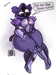 1boy 1girls anthro anthro_female ass bear bigger_female breasts concerned eye_scar face_in_ass facesitting facial_scar fortnite fortnite:_battle_royale fur furry furry_female giantess gloves handwear hips lab_oom2 larger_female metal_boots metal_gloves purple_body purple_hoodie purple_skin raven_team_leader raven_team_leader_(fortnite) sitting_on_face sitting_on_person size_difference smaller_male thick_thighs