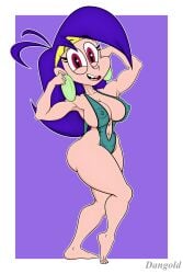 mighty_magiswords female cartoon_network vambre_warrior tagme dangold white_frame muscular muscular_female muscular_thighs thighs thick_thighs breasts big_breasts abs flexing earrings headband purple_hair long_hair bikini visible_nipples nipples