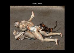 2003 2boys 3d archived_source ass buzz_cut cat dated domestic_dog feline gay light_skin male male_only missionary_position original taco_(artist) tanline yaoi