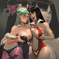 2girls ai_generated big_ass big_breasts big_thighs breasts curvaceous curvy curvy_figure digital_media_(artwork) female hips hourglass_figure huge_ass huge_breasts huge_thighs humanoid large_ass large_breasts large_thighs legs light-skinned_female light_skin mature mature_female phophopho slim_waist thick thick_hips thick_legs thick_thighs thighs vampire vampire_girl vampirella vampirella_(series) vampiress voluptuous waist wide_hips bust busty capcom darkstalkers green_hair morrigan_aensland succubus wings wings_on_head crossover