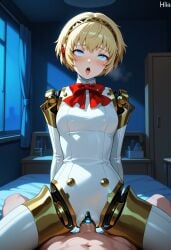1boy 1girl ahegao ai_generated aigis_(persona) android blonde_hair blue_eyes blush cowgirl_position human_on_robot joints male/female male_pov mechanical mechanical_parts mechanical_pussy mechanophilia night penis persona_3 pov red_ribbon robot robot_girl robot_pussy sex solo