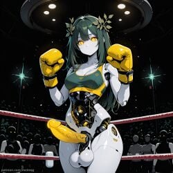 ai_generated big_balls big_cock big_penis boxing boxing_gloves boxing_ring dark_green_hair dickgirl dickgirl_focus dickgirl_only erection female female_focus fighting_pose futa futa_focus futa_only futanari futanari_focus futanari_only girl girl_focus girl_only glowing_eyes green_hair huge_balls huge_cock huge_penis intersex intersex_focus intersex_only large_balls large_cock large_penis long_hair meimeg oc original_character robot robot_girl robot_humanoid robot_joints robot_penis solo_dickgirl solo_female solo_futa solo_futanari solo_girl solo_intersex sports_bra standing sweat white_skin yellow_eyes