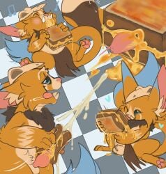 absurd_res animal_genitalia animal_penis anthro balls black_sclera blue_body blue_eyes blue_fur bodily_fluids bottomwear bunzillaking canine_genitalia canine_penis cheese close-up clothed clothing cum cumshot dairy_products dripping eating ejaculation eyes_closed fangs food food_fetish food_penetration food_play food_sex fur genital_fluids genitals gnar_(lol) grilled_cheese happy hi_res holding_object improvised_sex_toy knot league_of_legends loincloth loincloth_only looking_pleasured male male_only masturbation melted_cheese neck_tuft one_eye_closed orange_body orange_fur pawpads paws penis precum precum_string precum_through_clothing riot_games sandwich_(food) sex sheath skull_accessory skull_helmet solo tail teeth tencent tongue tongue_out topless tuft wet wet_clothing yordle