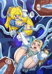 2girls ahe_gao ass blonde_fur blonde_hair blue_dress blue_eyes blue_tentacles blush bra bra_down breasts chaos_(sonic) clothed_sex clothing cross_section cum cum_in_pussy cum_in_uterus cum_inside exposed_breasts exposed_pussy female garter_straps green_skirt headband hedgehog inside_view long_hair maria_robotnik maria_the_hedgehog matching_underwear multiple_girls nipples open_mouth panties panties_aside penetration pussy rape restrained shirt skirt skirt_lift sonic_(series) sonic_the_hedgehog_(series) spread_legs suspension tears tentacle tentacle_rape tentacle_sex the_dark_mangaka thighhighs translucent_tentacles unhooked_bra uterus vaginal_penetration white_bra white_legwear white_panties x-ray