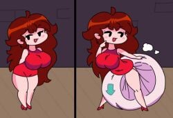 girlfriend_(friday_night_funkin) red_dress auburn_hair smile smiling big_breasts big_boobs blush red_heels thick_thighs diaper friday_night_funkin diaper_fetish