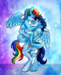 2014 anthro anthro_on_anthro anthrofied blue_feathers blue_fur blue_hair blush breasts closed_eyes cutie_mark duo equine erection feathered_wings feathers female friendship_is_magic fur hair hi_res male mammal multicolored_hair multicolored_tail my_little_pony nude pegasus penis rainbow_dash_(mlp) rainbow_hair rainbow_tail sex soarin_(mlp) standing straight straight_hair superkeen sweat wings