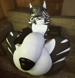 flaccid flaccid_penis flaccid_cock white_hair white_body white_fur white_skin white_stripes black_hair black_fur black_body black_and_white paws pawpads hat monotone_body black_ears white_ears couch sitting sitting_on_chair sitting_on_couch hand_on_penis blush eyes_closed mouth_closed hyper hyper_penis hyper_balls hyper_genitalia hyper_ass hyper_butt hyper_hips hyper_thighs huge_ass huge_cock huge_balls huge_butt huge_penis huge_thighs huge_hips furry anthro 3d 3d_(artwork) from_above from_side side_view male male_only male_solo solo_male 1boy roblox robloxian shorksenjoyer tagme femboy femboy_only roblox_studio gay taiyo_(shorksenjoyer)