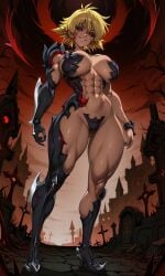 1girls abs ai_generated aispanhenani armored_boots armored_female armored_gloves big_breasts bikini_armor black_sclera blonde_hair crossover eight_pack evil_grin evil_smile facepaint graveyard hellsing hellsing_ultimate looking_at_viewer muscular_arms muscular_female muscular_legs muscular_thighs navel red_eyes seras_victoria smile smiling smiling_at_viewer standing vampire vampire_girl witchblade wrist_blades