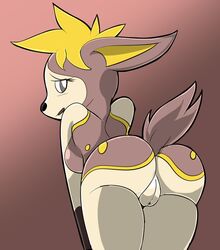 2014 anthro ass big_ass deerling female female_only fur furry pokemon pokemon_bw pokemorph pussy raised_tail solo winter_deerling xredblazex