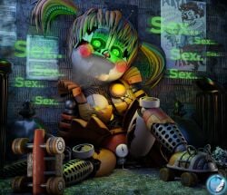 3d asking_for_it asking_for_sex ass asshole blender blush breasts clown clown_girl dialogue dripping dripping_pussy five_nights_at_freddy's freddy_fazbear's_pizzeria_simulator green_eyes heart-shaped_pupils jordevoir leaking leaking_pussy outside poster pussy pussy_juice pussy_juice_drip robot robot_girl roller_skates scrap_baby scrap_baby_(fnaf) sharp_teeth sitting solo spread_legs spreading trash_can
