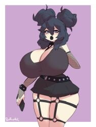 alternate_body_type alternate_hairstyle areolae bangs big_areola big_breasts bimbo bimbo_lips black_lips black_lipstick borvar breasts_bigger_than_head dildo goth hair_bun hair_buns hex_maniac huge_breasts large_breasts makeup pokemon purple_hair pussy pussy_juice sex_toy short_hair spiral_eyes tits_bigger_than_head tits_out