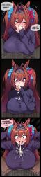 1boy 1girls 2d ai_generated animal_ears big_breasts big_cock big_penis blush bow breasts brown_hair cock comic cum cum_on_body cum_through_clothes cum_through_clothing daiwa_scarlet_(umamusume) dark-skinned_male dark_skin ejaculation english english_text female grin hair_intakes horse_ears horse_girl huge_breasts large_breasts large_cock large_penis long_hair long_sleeves looking_at_viewer male male/female motion_lines oerba_yun_fang one_eye_closed open_mouth paizuri paizuri_under_clothes penis pov red_eyes sloppingslurpie smile solo_focus speech_bubble straight surprised surprised_expression sweater teasing teasing_viewer text thighs tiara twintails umamusume umamusume_pretty_derby unwanted_cumshot very_long_hair