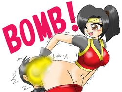 ass black_hair blush eight_marbles fart female femdom momoka_(eight_marbles) ninja pants_down wide_hips yellow_eyes