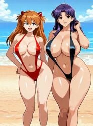2girls ai_generated animated asuka_langley_sohryu beach big_breasts black_sling_bikini blue_eyes blue_hair bolt_on_tits bouncing_breasts breast_implants breasts brown_eyes civitai enhanced_breasts fake_breasts female grok_imagine huge_boobs huge_breasts looking_at_viewer m526 milf misato_katsuragi moving_hips neon_genesis_evangelion orange_hair pixel_art posing purple_hair red_sling_bikini self_upload silicone silicone_implants sling_bikini slingshot_swimsuit tagme teenager unclego video visible_areolae voluptuous