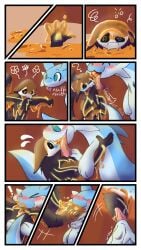 anthro anthro_on_anthro changed_(video_game) chillet comic commission covered_in_goo detailed furry_only honey licking localartmaid male nonsexual oral oral_vore palworld sketch skulldog_(species) vore vore_comic