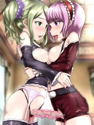 artificial_vagina bare_shoulders belt black_legwear black_panties blush breasts center_opening futa_urethral_insertion futa_with_futa futanari garter_belt green_eyes green_hair hairband hug intersex lactation large_breasts myu-po nipples open_mouth original panties penis pink_hair purple_eyes saliva short_hair shorts small_breasts thighhighs tied_hair tongue tongue_out twintails uncensored underwear urethral_beads urethral_insertion vibrator