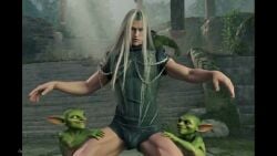 abs ai_assisted ass balls beard belly belly_button breasts bulge chains cyan_eyes dance final_fantasy_vii gay goblin_male goblins green_skin light-skinned_male long_hair music necklace nibelheim orcs sephiroth size_difference slim_male tagme tall taller_male tummy underwear video white_hair white_skin wiggle yaoi
