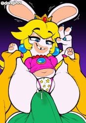 3_toes 4_fingers anthro aroused aroused_smile ass belly big_butt bodily_fluids buckteeth camel_toe canid canine canis clothing colored_nails crossover crown domestic_dog dongitos duo ear_piercing ear_ring ear_twitch feet female fingers first_person_view genital_fluids genital_outline genitals gerry_(dongitos) gesture hand_gesture headgear imminent_sex lagomorph larger_male looking_at_genitalia looking_at_penis lustful_gaze male mammal mario_bros mario_plus_rabbids_kingdom_battle motion_lines nails nintendo panties penis piercing precum precum_through_clothing precum_through_underwear rabbid rabbid_peach raving_rabbids rayman_(series) ring_piercing size_difference smaller_female spread_legs spreading teeth tenting thick_thighs toes tooth_gap ubisoft underwear v_sign vulva_outline wet wet_clothing
