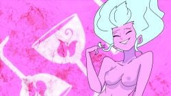 destripando_la_historia hebe_(destripando_la_historia) pink_body pink_skin pink_nipples blue_hair cannon