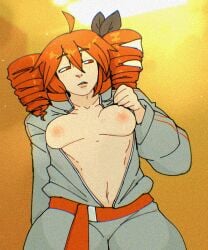 backrooms backrooms_(creepypasta) blush blush_lines blushing_at_viewer bodysuit bodysuit_aside bodysuit_open bodysuit_pull boobs_focus boobs_out breasts breasts_focus breasts_out clothed clothed_female clothes_pull drill_curls drill_hair female female_focus female_only kasane_teto kasane_teto_(sv) red_eyes red_hair shy shy_expression shy_female small_breasts song teto the_backrooms unclothing undressed_self undressing undressing_self utau utauloid vocaloid
