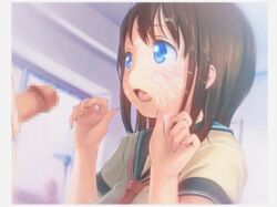 2girls animated asahina_madoka blue_eyes blush breasts brown_hair censored cum cumshot ejaculation facial fellatio hair huge_filesize mosaic_censoring oral penis rondo_duo school_uniform short_hair tinkle_bell