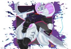 blue_eyes white_skin white_scales snake snake_hood snake_boy pouch pouch_(anatomy) markings pink_skin pink_scales sword short_sword dual_wielding dual_swords dagger daggers weapon kneesocks male male_only boy glasses glasses_on_face snout cobra king_cobra tail background background_pattern black_clothing black_clothes looking_at_viewer looking_back_at_viewer gloves glossy glossy_body glossy_skin no_hair bald muscular muscular_male muscular_anthro scalie scalie_humanoid scalie_male vest purple_background paint heart heart_symbol heart_tattoo socks furry furry_male reptile reptile_humanoid reptile_tail femboy long_neck white_background mole mole_under_eye dclzexon oc