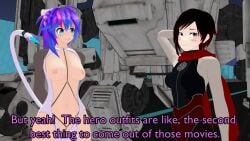 2girls black_hair black_hair_female blue_eyes breasts melody_(projektmelody) projektmelody purple_hair purple_hair_female ruby_rose rwby silver_eyes skin_tight skintight_bodysuit tail theblackbirdcalls