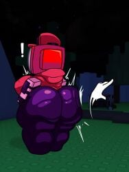 1girls 2026 3d_background ass big_butt blocky_body breasts charalover338_(artist) forsaken_(roblox) hat larger_female medium_breasts night object_head roblox roblox_background roblox_game robloxian robot robot_girl screencap_background shirt smaller_female solo solo_female tv_head veeronica
