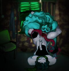 blood_in_ass coat_guy_(no,_i'm_not_a_human) gore large_testicles large_tongue monster monster_on_monster no_im_not_a_human nude_male pale_visitor stankyboi(artist) violent_rape violent_sex