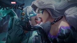 2girls 3d ai_generated ami_han asian_female black_cat_(marvel) black_cat_(marvel_rivals) boobs breasts comic_character felicia_hardy female kissing lesbian_kiss long_hair marvel marvel_comics marvel_rivals masked_female netease_games short_hair spider-man_(series) tits tongue_kiss video_game white_fox_(marvel) white_fox_(marvel_rivals) white_hair woman yallahs80