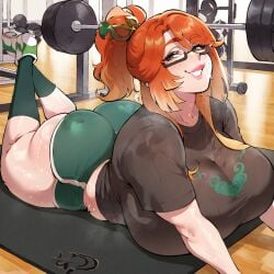 ai_generated ara_ara ass_focus ass_tease bbw big_butt caption chubby daballsman dialogue erika_(daballsman) femdom femdom_caption ginger ginger_female goon_caption gym gym_uniform huge_ass huge_butt illustrious_(stable_diffusion) malepov mature_female milf older_female pov red_hair redhead_female teasing teasing_viewer teasing_with_butt wide_hips