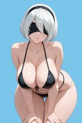 1girls ai_generated android android_girl ass_visible_through_thighs big_breasts bikini black_bikini black_blindfold black_hairband blindfold blindfolded blindfolded_female blue_background bob_cut breasts clothed clothed_female female female_focus female_only gtsrak hairband hands_on_knees large_boobs large_breasts light-skinned_female light_skin looking_at_viewer nier nier:_automata nier_(series) robot robot_girl robot_humanoid short_hair solo solo_female swimsuit swimwear thick_thighs thighs voluptuous voluptuous_female white_hair white_hair_female wide_hips yorha_2b