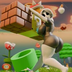 3d 3d_model 3d_render ass blender_(software) breasts fire_flower grass lakitu piranha_plant question_block shy_gal super_mario_bros. tanuki_leaf