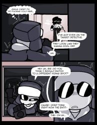 1boy 1girls 2026 2d 2d_(artwork) agent air_vent arcaned_roses black_bottomwear black_gloves black_pants breasts clothed clothing color colored comic comic_page dialogue digital_drawing_(artwork) digital_media_(artwork) english_text female fully_clothed fully_clothed_male grey_jacket male mystery_(roses_arcaned) pale-skinned_female pale_skin pulling_clothing pulling_own_clothes roses_arcaned shivering speech_bubble spying sweat sweatdrop talking_to_another text thought_bubble ushanka white-skinned_male white_shirt white_topwear