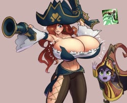 belly_button breast_expansion breast_focus character_request chell_chain cleavage female female_focus female_only gigantic_breasts gun guns league_of_legends lulu_the_fae_sorceress miss_fortune sarah_fortune tagme textless thighs