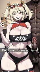 1boy 1boy1girl 1girl1boy 1girls about_to_have_sex abs ai_assisted ai_generated bed black_panties blonde_hair breasts burnice_white cellphone cheating cleavage clothed_female_nude_male cowboy_shot cuckold cuckolding dark-skinned_male dark_skin english_text eyewear_on_head female handjob holding holding_phone hoyoverse inminent_sex interracial large_breasts large_penis looking_at_viewer mihoyo muscular muscular_male navel nay_juno netorare ntr nude orange_eyes panties penis penis_grab phone selfie sexy sexy_pose skindentation smartphone smile snapchat snapchat_ntr stomach straight sunglasses testicles text thighs twintails uncensored underwear very_dark_skin zenless_zone_zero