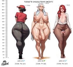 1futa 2femboys ai_generated big_ass black_hair chastity_cage clothed dark-skinned_femboy dark-skinned_male dark-skinned_sissy dark-skinned_twink dark_skin elf elf_ears elf_femboy elf_futa elf_male femboy futanari hat milf mrsadbat red_hair tight_clothing white_hair white_is_bigger