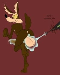 anthro ass balls canine coyote feet growing growth hyper_penis large_testicles looney_tunes male male_only paws soles wile_e._coyote