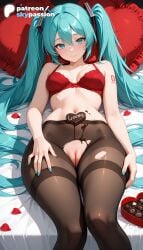 1girls 2026 ai_assisted ai_generated anime aqua_eyes aqua_hair aqua_nails artist_name blue_nails bra explicit frilled_pillow green_nails hatsune_miku hi_res high_quality high_resolution highres long_hair looking_at_viewer lying miku_hatsune nail_art nail_polish pantyhose patreon patreon_username petals pillow red_nails rose_petals skypassion stable_diffusion thighband_pantyhose toenail_polish toenails torn_clothes torn_legwear twintails underwear valentine's_day valentines_day very_long_hair vocaloid watermark