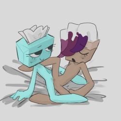 2girls aen_art_(artist) animate_inanimate brusha_(dandy's_world) cartoony dandy's_world female/female female_only flat_chested genitals lesbian_sex non-human nude_female pussy roblox rubbing_pussy scissoring spread_legs sweat tisha_(dandy's_world) tribadism vaginal_fluids yuri